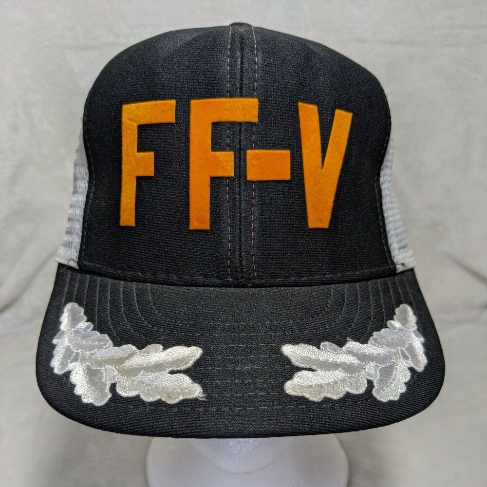 VTG Mesh Snapback Black White Scrambled Eggs FF-V Felt Letters-Reynolds-USA